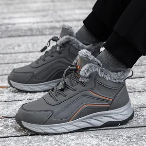 Winter waterproof non-slip walking shoes for elderly with warm plush lining and grey exterior