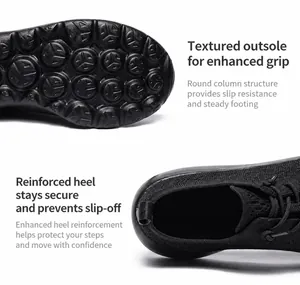 Vue détaillée de la semelle antidérapante et du talon renforcé des baskets en tricot noir