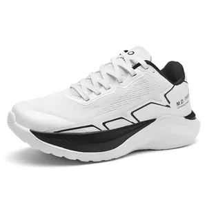 White breathable mesh platform running sneakers with black accents for outdoor sports