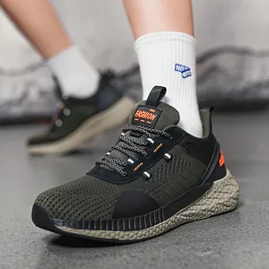 Scarpe da corsa uomo verde scuro con suola spessa, mesh traspirante per fitness e tempo libero