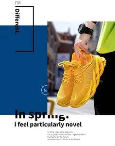 Close-up of vibrant yellow mesh sneakers with breathable fabric and wavy hollow sole