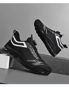 Detail of men's athletic shoes with mechanical rotary buckle and full air cushion sole