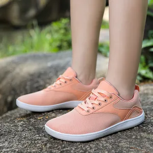 Pink breathable knit barefoot sports sneakers for women with lightweight rubber sole