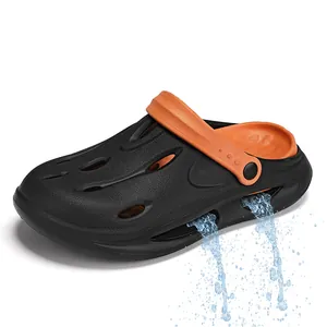 Men's quick-dry foam clogs in black and orange with drainage holes and water-repellent design