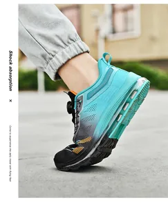 Macro shot of men's athletic shoes featuring full-length air cushion and rotary buckle