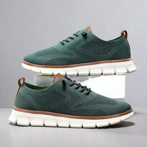 Men's breathable mesh slip-on sneakers in dark green with cushioned white thick sole