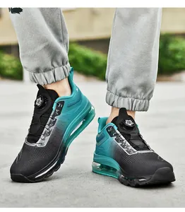 Detail of men's sneakers featuring a dial lacing system and full-length air cushion sole