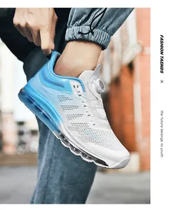 Detail of athletic shoe with rotary dial closure and full length clear air cushion sole