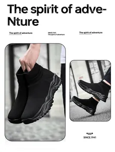 Detailed view of the black knit sock sneaker featuring an elastic cuff and wave-shaped sole
