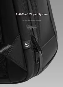 Detail of professional YKK anti-theft zipper on black scratch-resistant business backpack