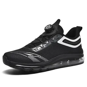 Men's mesh running shoes with full-length air cushion and rotary buckle lace system