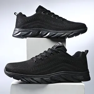 Men Lightweight Flyknit Breathable Sneakers Non-slip Soft Sole Casual Running Shoes Mesh Sport Walking Shoes Fashion Low Top