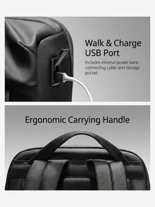 Business laptop backpack with USB charging port and ergonomic handle for travel