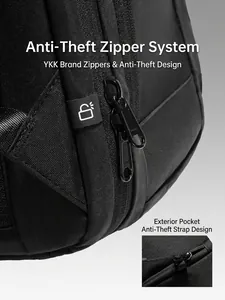Black business laptop backpack with YKK anti-theft double zippers and durable nylon fabric