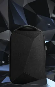 Detail of waterproof business backpack with TSA lock and geometric diamond-cut design
