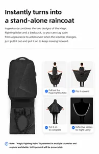Detail of 2-in-1 waterproof business backpack featuring integrated rain cover and safety strips