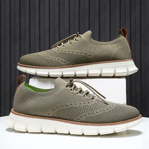 Detail showing breathable mesh knit texture and white wavy sole on olive loafers