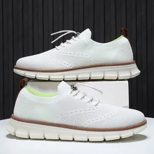 Detail of white flyknit loafers featuring quick-lace system and vibrant green lining