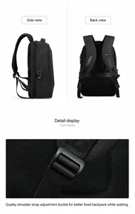 Detalle de la mochila para portátil con cierre TSA lateral y correas acolchadas