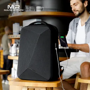 Mochila para Portátil de Negocios para Hombre Antirrobo Cerradura TSA Puerto USB Impermeable Carcasa Rígida Geométrica Viaje