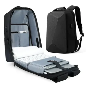 Mochila para portátil de negocios con carcasa rígida geométrica y apertura de 180 grados
