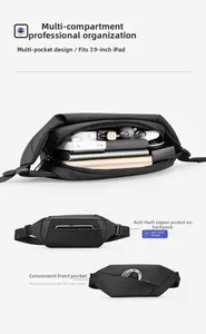 Black chest bag with multi-layer storage compartments and anti-theft back pocket for 7.9-inch iPad