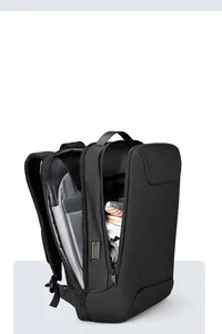 Detail view of large capacity main compartment and protective laptop sleeve in black backpack