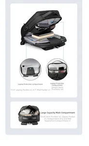 Detail view of the multi-functional interior compartments for 15.6 inch laptop and tablet