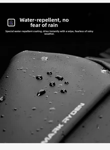 Close-up of waterproof fabric on crossbody bag showing water droplets and texture