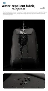 Detailed view of waterproof Oxford fabric on business laptop backpack with water droplets
