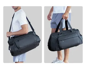 Sac de voyage multifonctionnel noir avec compartiment à chaussures et bandoulière
