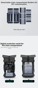 Internal view of DSLR camera bag featuring DIY padded dividers and water-repellent mesh