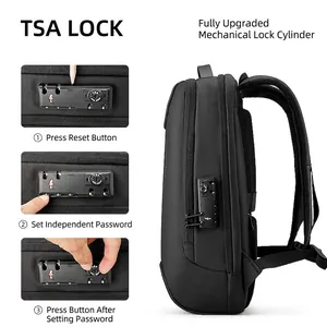 Business laptop backpack for men with TSA lock and USB port in black anti-theft design