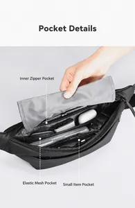 Internal multi-pocket layout of black waterproof crossbody bag showing storage compartments