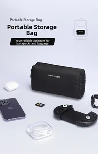 Top view of portable storage bag showing its capacity for digital gadgets and cables