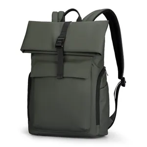 Sac à dos d'affaires imperméable vert foncé avec fermeture à boucle magnétique et port d'ordinateur