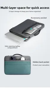 Detail of the multi-layer laptop bag with side-opening compartment and accessory pocket