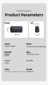 Detail specifications of Mark Ryden Oxford cloth travel organizer bag in graphite grey