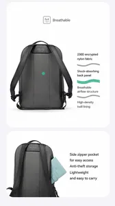 Macro detail of the breathable mesh back panel and secure side pocket of the backpack