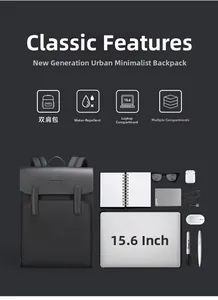 Detail of 15.6 inch laptop compartment and multi-pocket interior storage for men's backpack