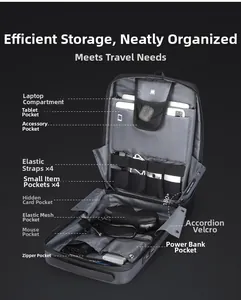 Internal view of the hard shell backpack showing laptop, tablet, and mouse storage slots