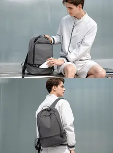 Detail view of the waterproof backpack showing the bottom separate wet and dry pocket