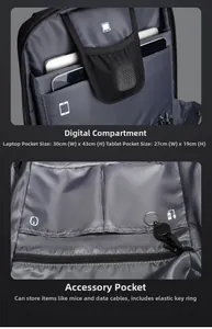 Detail of laptop and tablet compartments with padded protection and size dimensions