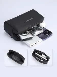 Waterproof travel tech organizer bag for cables and electronic accessories in black