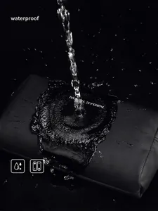 Waterproof portable travel toiletry bag with black tech fabric and splash-proof texture