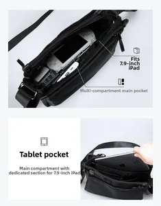 Detail of multi-compartment interior for 7.9-inch tablet and tech accessories