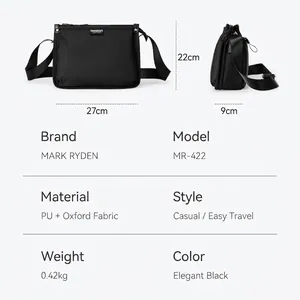 Waterproof Oxford cloth men's crossbody bag in black with 27x22x9cm size view