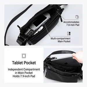Waterproof nylon crossbody bag for men with multi-layer pockets for 7.9 inch tablet