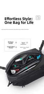 Detail view of multi-layer interior storage pockets with tablet sleeve, size 26cm by 20cm
