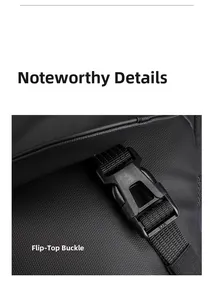 Close-up of waterproof Oxford fabric and functional flap buckle on the black messenger bag